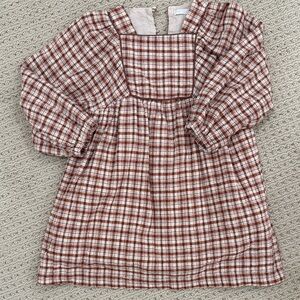 Zara Girls Plaid Long-Sleeve Square-Neck Dress Top - Rust & Cream